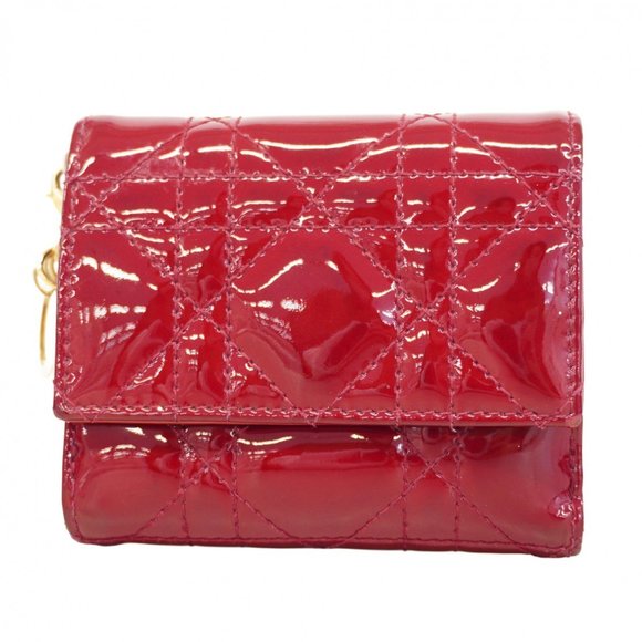 Christian Dior Cannage Enamel Wallet Red Women's - Picture 1 of 10